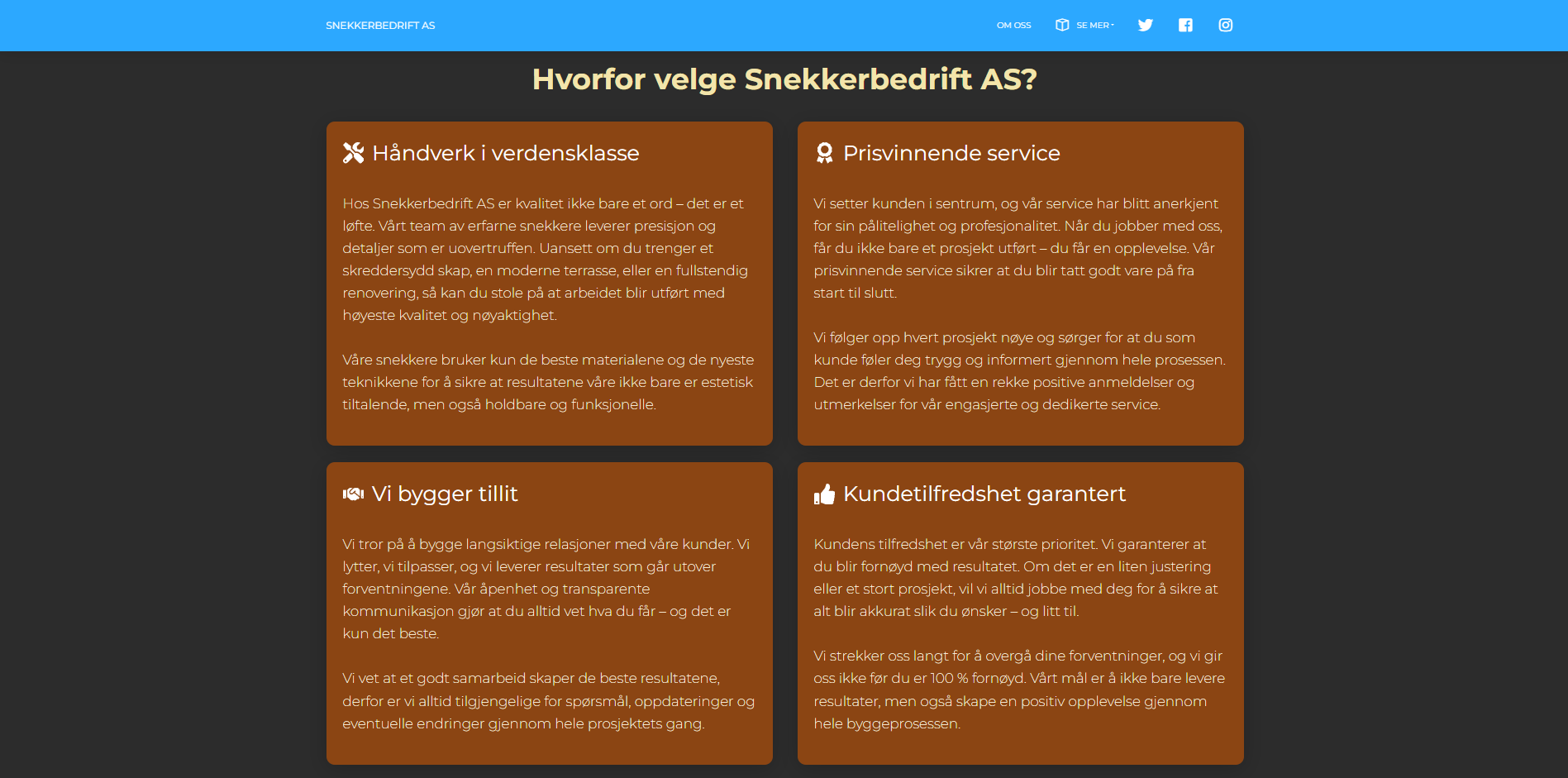 Moderne nettside for snekkerfirma